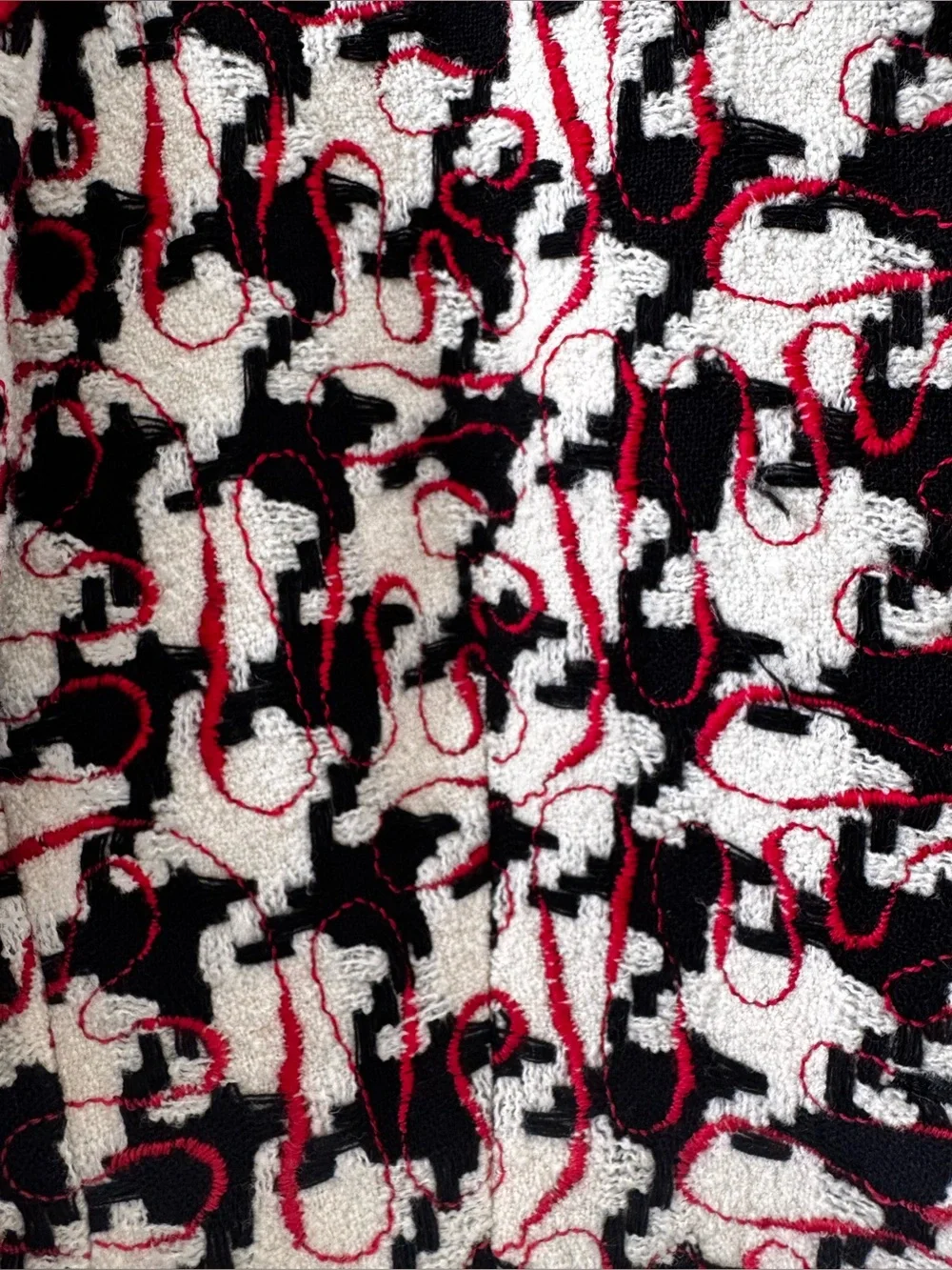 Dior Black, White & Red Tweed Collarless Jacket